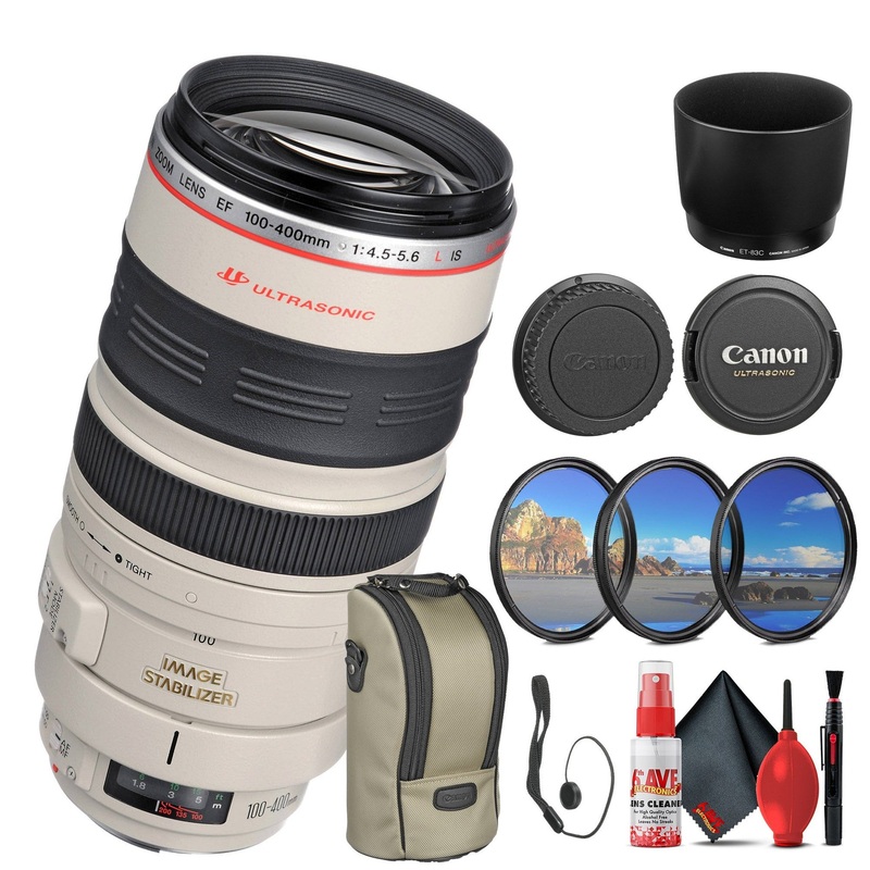 Canon EF 100-400mm f/4.5-5.6L IS USM Lens (2577A002) + Filter Kit – Bundle