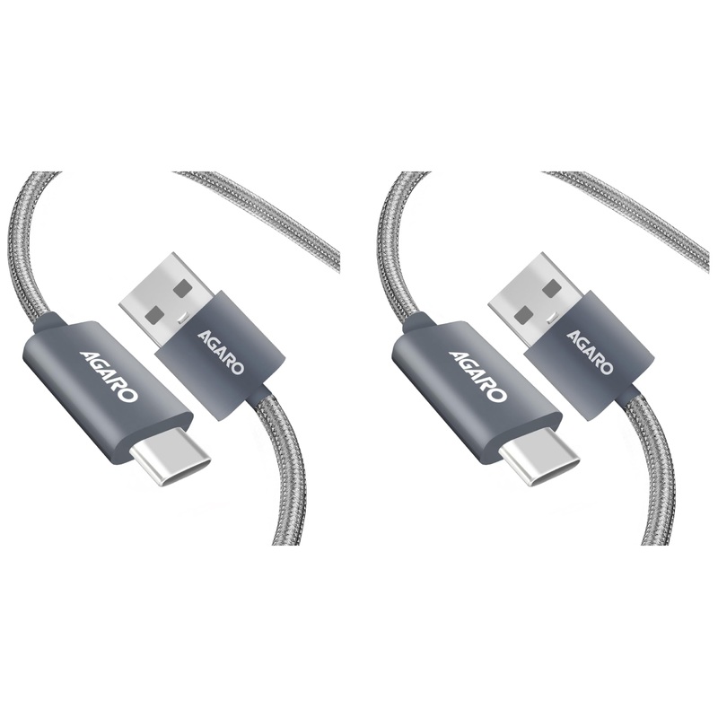 (Open Box) AGARO USB A to Type C Cable 1 Meter / 3.2 Ft Nylon Braided Cable, Fast Charge, Power Delivery Charging Cord, Compatible with Most Type C Smartphone Devices – Grey.