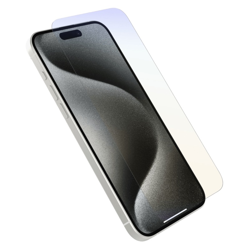 OtterBox Premium Pro Glass Antimicrobial Blue Light Screen Protector for Apple iPhone 15 Pro Max Clear