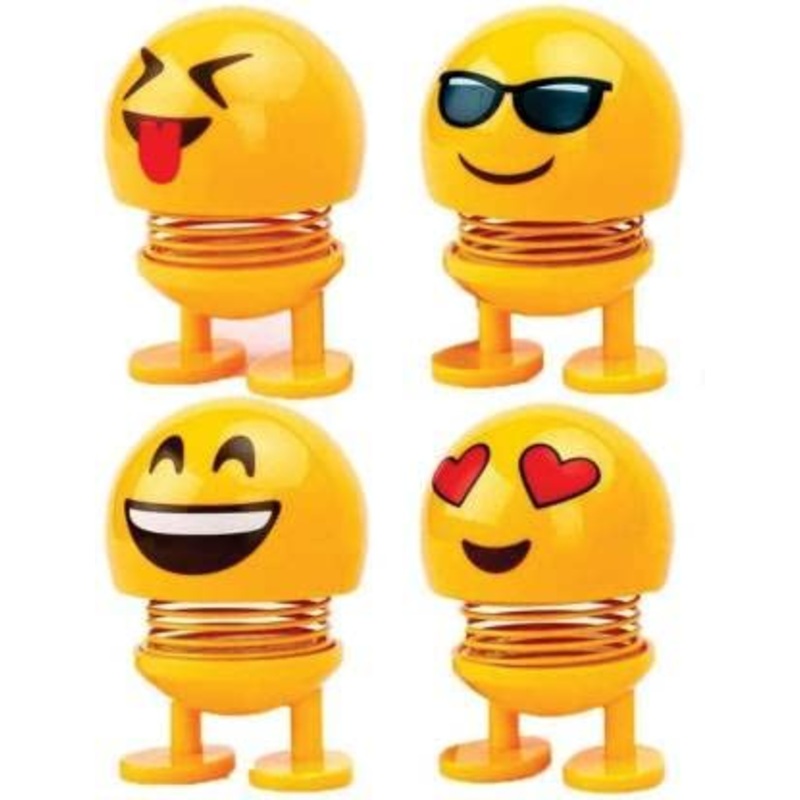 TANTRA Spring Cute Smiley Doll Car Ornament Interior Dashboard Decor Bounce (Pack of 4) (Yellow)