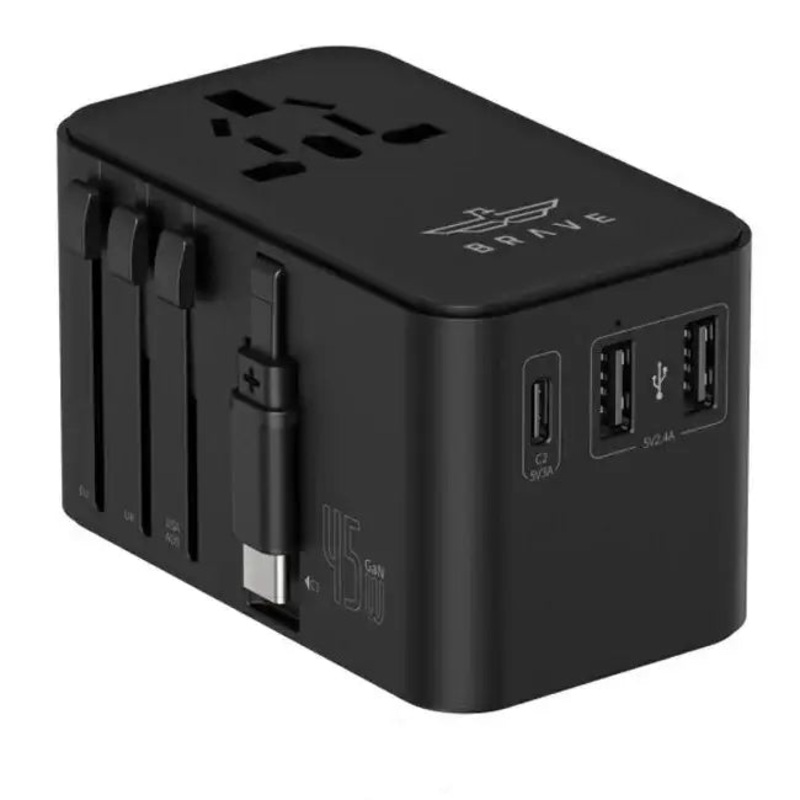 Brave Universal Travel Adapter, GaN3 Fast Charger 45W with Type-C  Black BTC-34