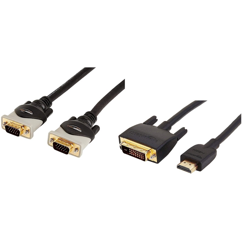 (Open Box) Amazon Basics 6-Feet VGA to VGA Cable for Monitor, Personal Computer (Black) & HL-007347 HDMI Input to DVI Output (Not VGA) Adapter Cable, 6 Feet, Black