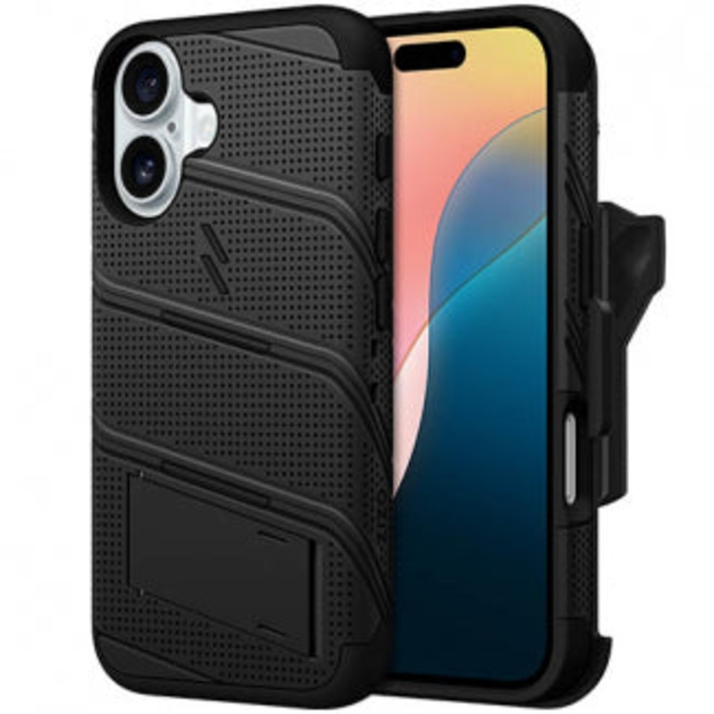ZIZO BOLT Bundle iPhone 16 Plus Case with Tempered Glass – Black