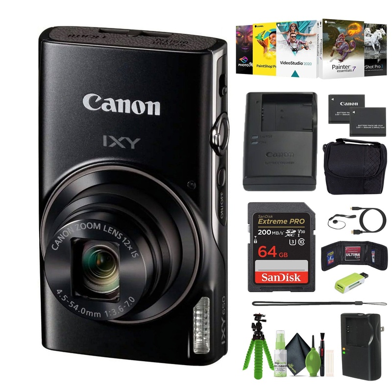 Canon Compact Digital Camera IXY 650 12x Optical Zoom IXY650 – Black – Bundle