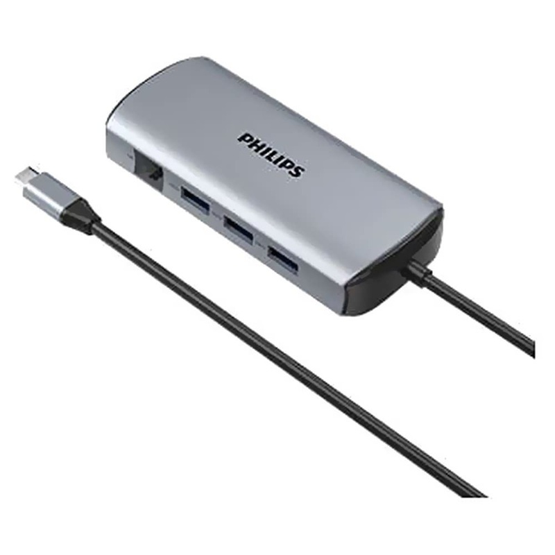 (Open Box) PHILIPS 7 in 1 USB Type C to HDMI 4K 30Hz + 3 x USB A + PD (max 60W) + Micro SD Card Slot + SD Card Slot Dock Adapter for MacBook, Windows OS, iPad, Chromebook, Surface, Android Type C Port Devices