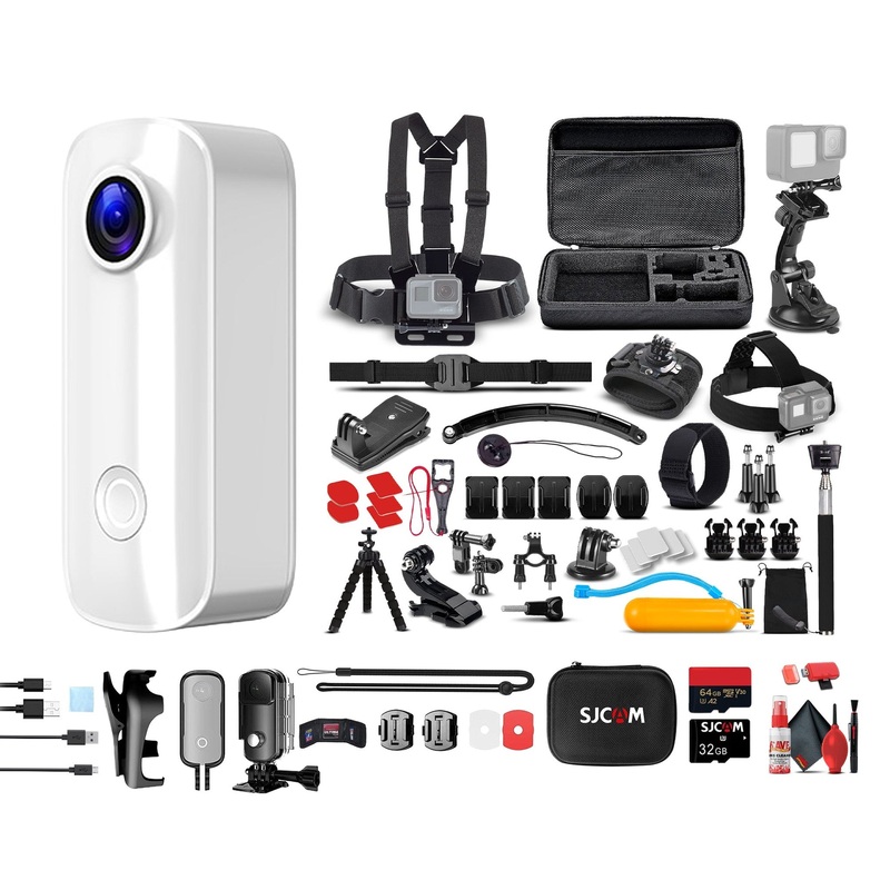 SJCAM C100 Plus Action Camera (White) Bundle