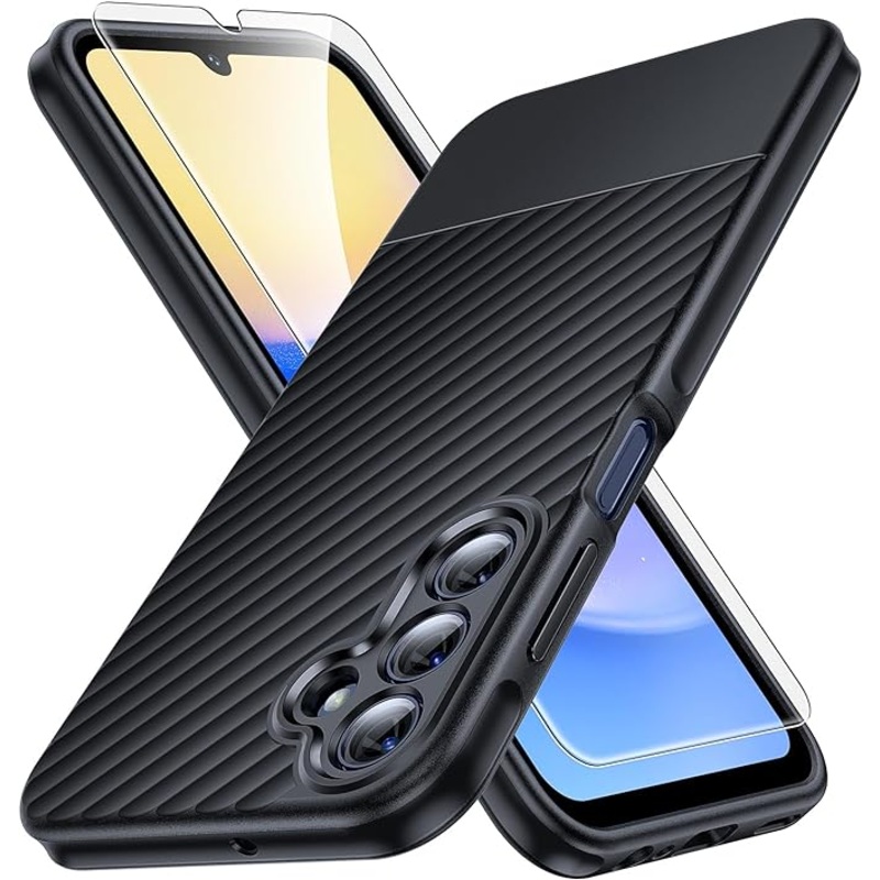 TAURI 3 in 1 for Samsung Galaxy A15 5G Case Black, [15 FT Military Grade Protection] with 2X Screen Protector, [Non Slip Textured Back] Slim Shockproof  6.5 Inch