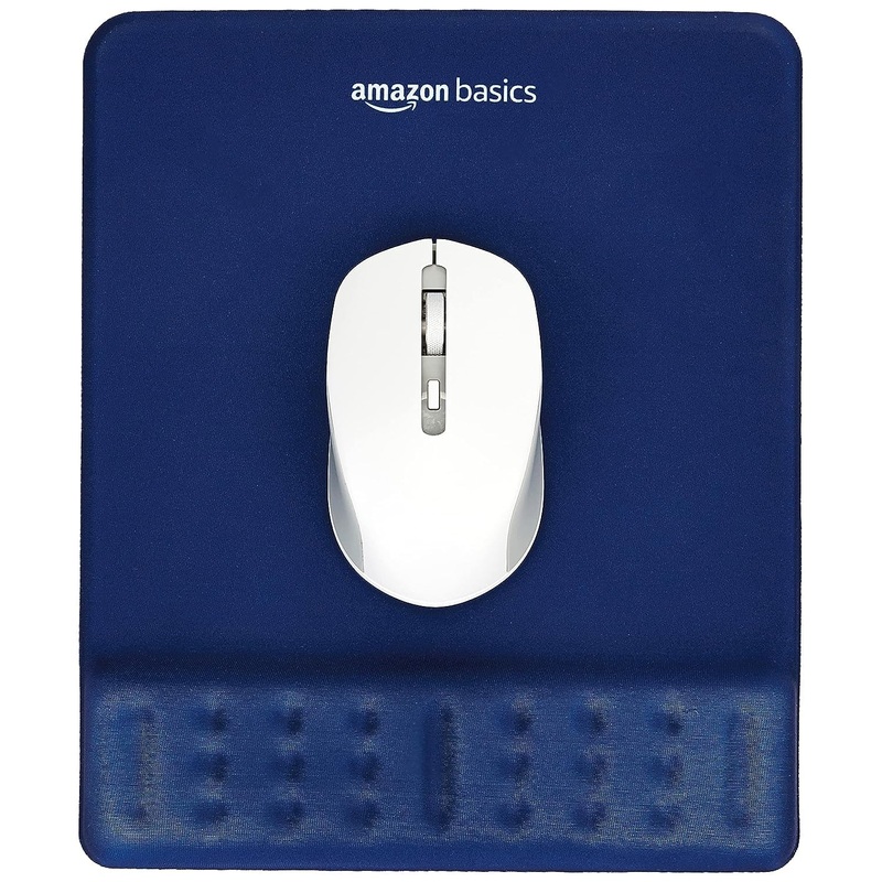 (Open Box) Amazon Basics Gel Mouse Pad Wrist Rest Memory-Foam Ergonomic Design | Cushion Wrist Support & Pain Relief | Suitable for Gaming, Computer, Laptop, Home & Office Anti-Slip Rubber Base (Blue)