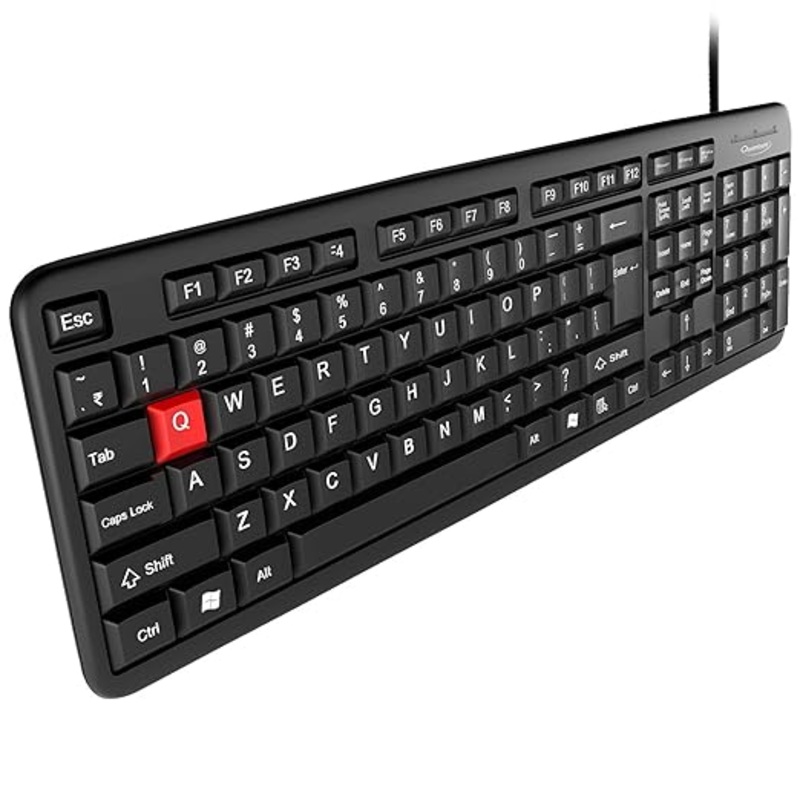 (Open Box) Quantum QHM7403D Spill-Resistant Wired USB Keyboard with 104 Keys, Rupee Symbol (?), Hotkeys and 3 LED Function Keys Compatible with PC/Laptop/Smart TV and Every OS (Black)