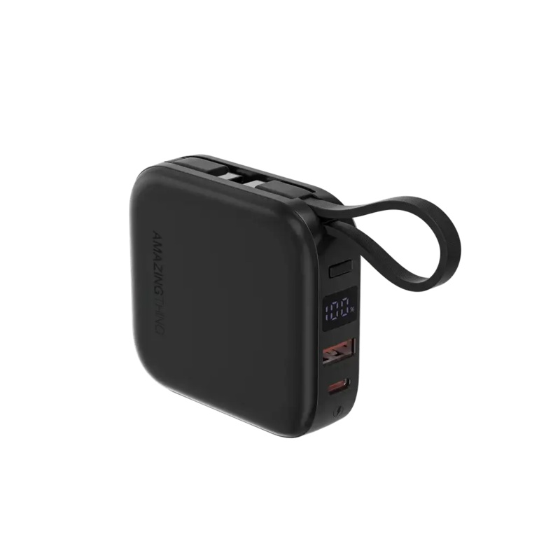 AMAZINGTHING | 17942 | THUNDER Go 10000Mah Power Bank With Built-In 2 Usb-C Cables | Black