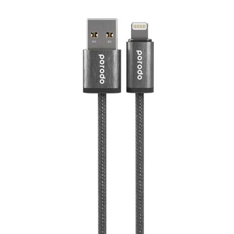 Porodo Woven 2.4A USB A to Lightning Cable 1.2M – Black