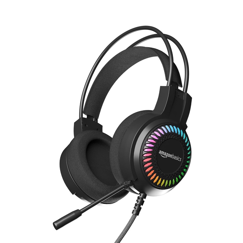 (Open Box) Amazon Basics Wired Over Ear Gaming Headphone with Mic for PC | 50mm Drivers | with 2m Cable (Black)