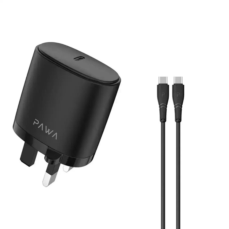 Pawa Single PD Wall Charger 20W UK with Type-C to Type-C Cable PW-PDUKCC-BK – Black