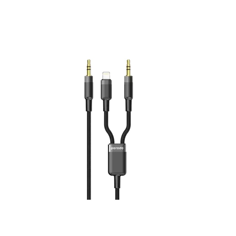 Porodo Multi-Device AUX 3.5mm|Lightning Cable(4ft/1.2m) PD-AUX2LC-BK