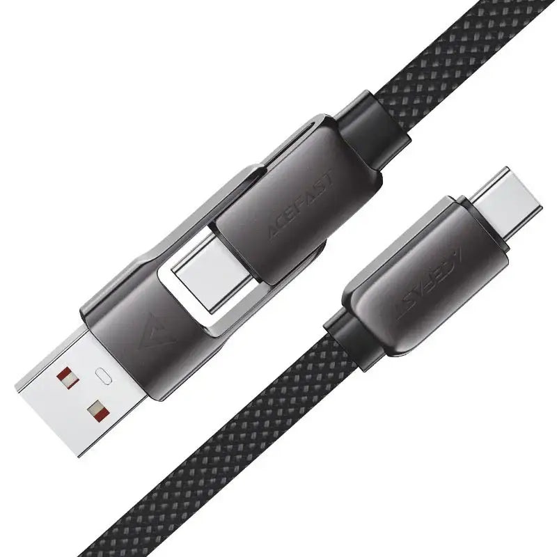 AceFast | 17964 | C13-04 | Usb A/Usb C To Usb C Zinc Alloy Connectors Charging Data Cable | Black