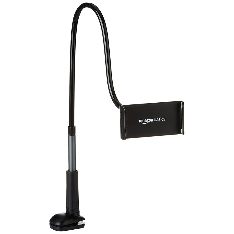 (Open Box) AmazonBasics Universal Mobile & Tablet Holder | 360 Degree Rotation, Long Flexible Alloy Arm | Tabletop Stand for 4.6-Inches to 10.4-Inches Tablet/Smartphones (Black)