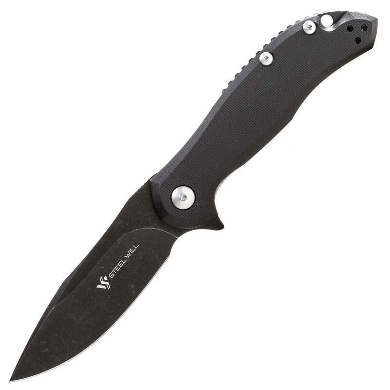 Steel Will SWF35M-09 Lanner F35M-09: 3.25 D2 Drop Point Black Stonewash Folding Blade, Liner Lock, Black G10 Handle, Black Aluminum Spacer