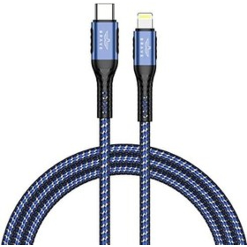 Brave 30w Type-C to Lightning Nylon Braided Data Cable 3.1A Fast Charging Charger for iPhone 14 Pro Max, iPhone 13 12 11 Pro Max Mini XS 1.2m (Blue)