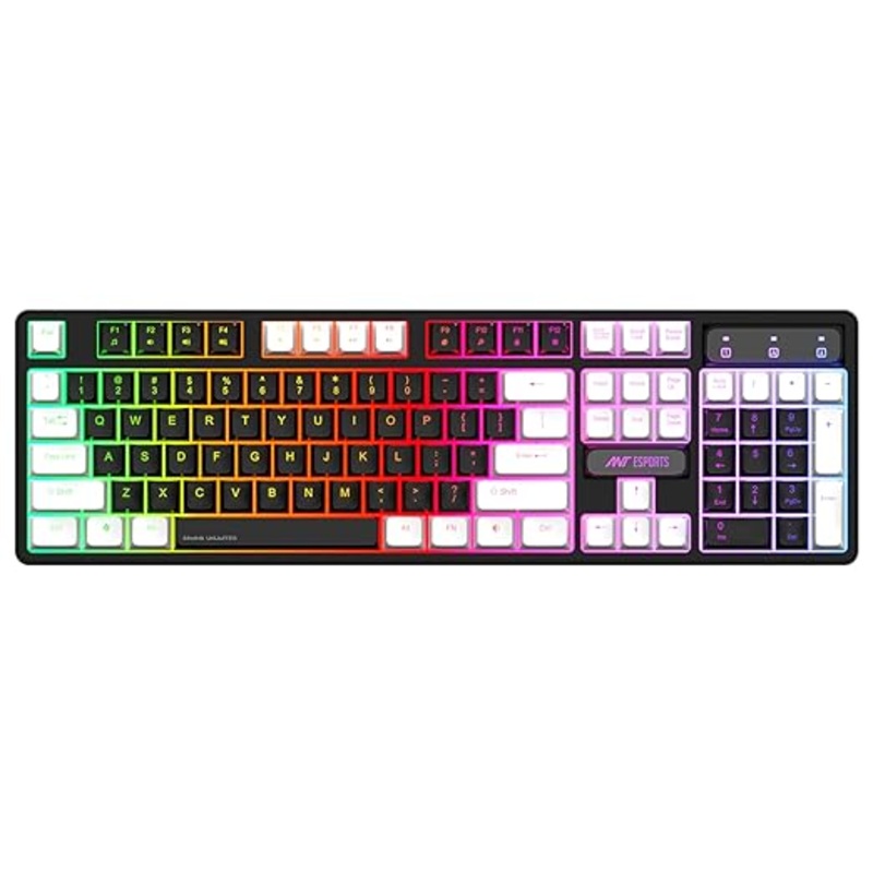 (Open Box) Ant Esports MK1400 Pro Backlit Membrane Wired Gaming Keyboard with Mixed Colour Lighting, White & Black Keycaps, Double Injection Key Caps – Black