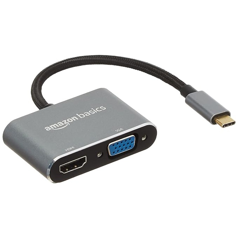 (Open Box) Amazon Basics 2-in-1 Type C USB Hub with Hdmi & Vga Outputs (Grey) Port