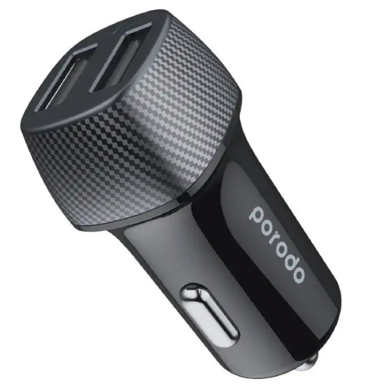 Porodo Dual Port Car Charger 3.4A with Type-C Cable 0.9M (PD-34CCV2C-BK) – Black