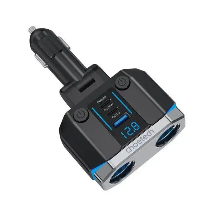 Choetech 2 Sockets 2C+1A Cigarette Lighter Splitter black TC0020