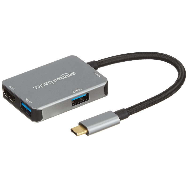 (Open Box) amazon basics 4-in-1 USB Type C Adapter (Grey) Port