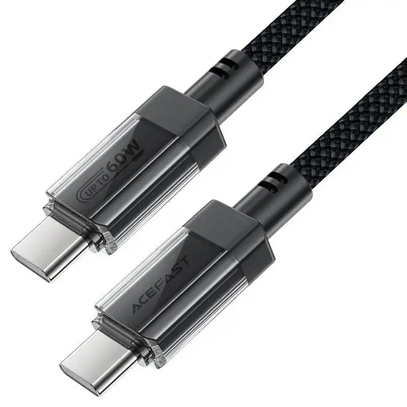 AceFast | 17945 | C12-03 | Usb C To Usb C Transparent Shell Stainless Steel Charging Data Cable | Black