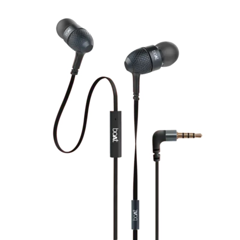 boAt BassHeads 228 | Wired Earphones with Super Extra Bass/Metallic Finish/Tangle-Free Cable and Gold Plated Angled Jack | Black