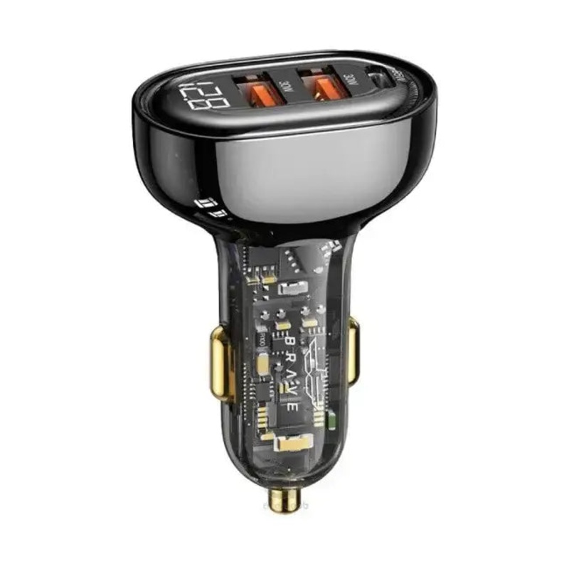 Brave 80W 3 Ports Transparent Digital Display Fast Car Charger PD & dual Q3.0 B-22
