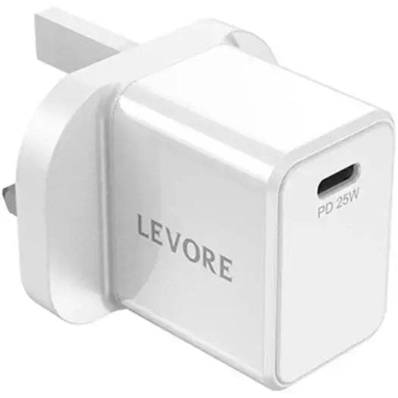 LEVORE Wall Charger, 25W Power Delivery, Qualcomm Quick Charge 3.0, Compatible with Type-C, Short Circuiting, Compact and Lighweight Design, White