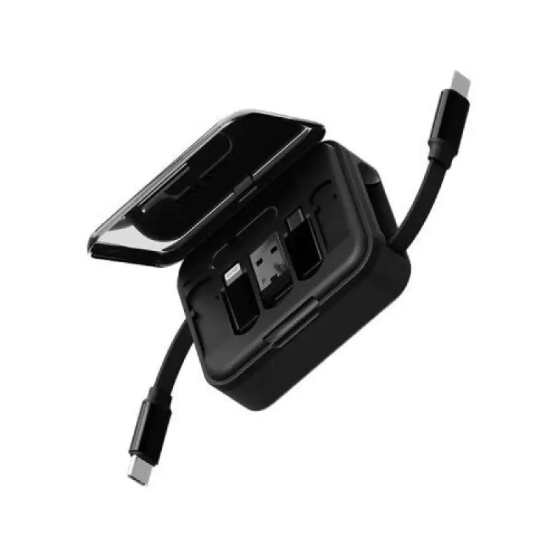Bazic Gocharge Loop 5 In 1 Cable Kit With Micro/Usb-A/Lightning Adapter With 1M Retractable Travel Kit – Black