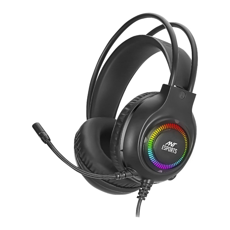 (Open Box) Ant Esports H580 Gaming Headset with Microphone for PS4 PC Xbox one PS5 Switch Laptop, Over Ear Headphones Wired with Noise Cancelling Mic, 3.5m Audio Jack, 50mm Stereo Drivers, Led Light  Black