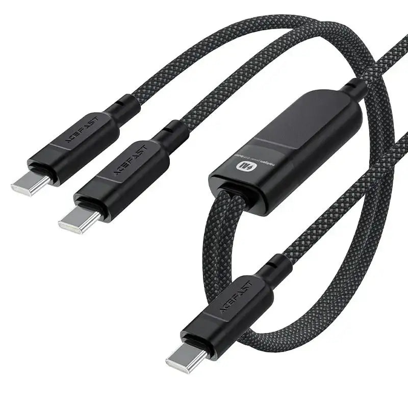 AceFast | 17674 | C5-11 | Usb C 2 In 1 100W Intelligent Balance Aluminum Alloy Connectors Charging Data Cable | Black
