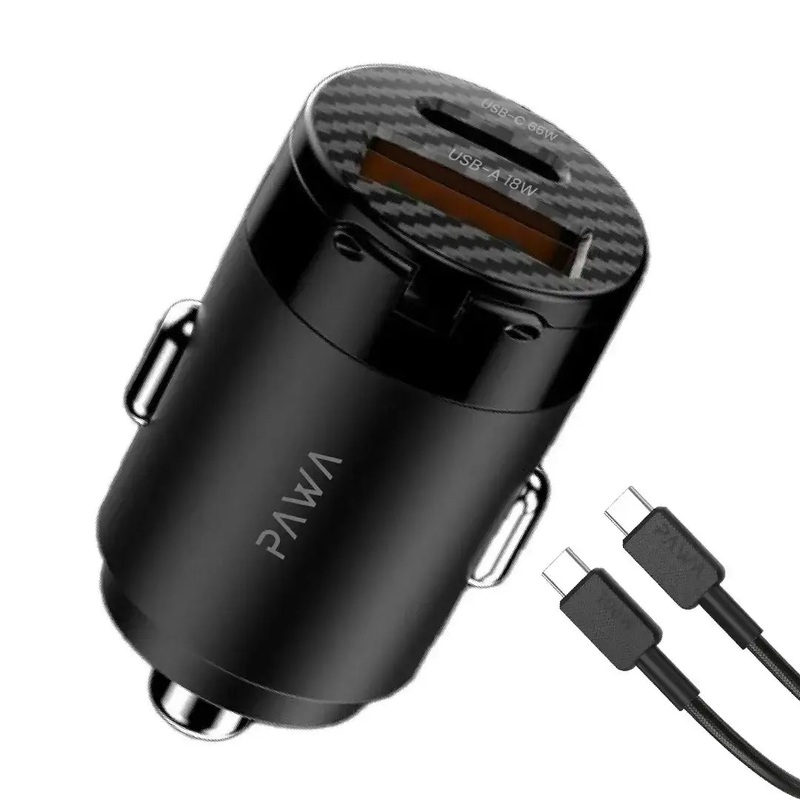 Pawa Supermini Car Charger With PD+QC Port Includes Braided USB-C to USB-C Cable