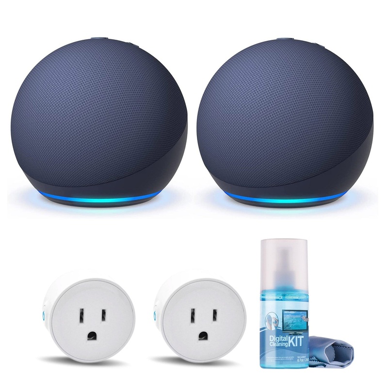 2-Pack Amazon Echo Dot (5th Gen, 2022 Release) (Deep Sea Blue) with accessories