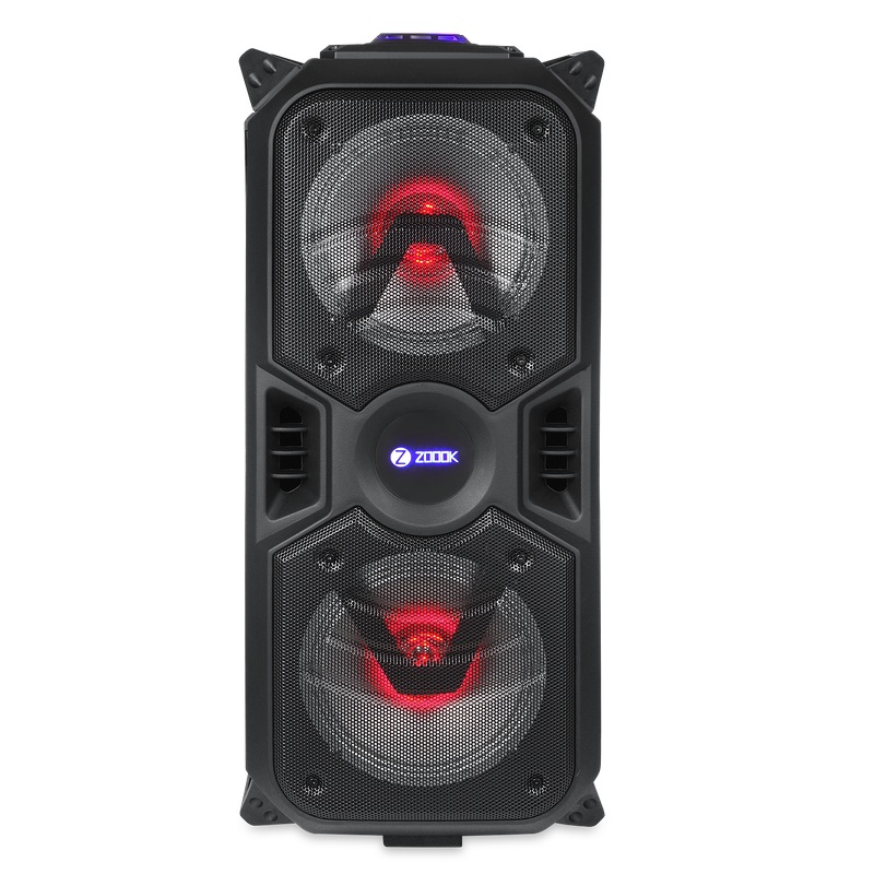 Zoook Rocker Thunder Plus 40 watts Karaoke Bluetooth Party Speaker with Wireless Mic TWS 6.5 inch Dual Driver USB and TF LED lights 4000 Mah Battery FM Echo Control Top Control Panel – Black