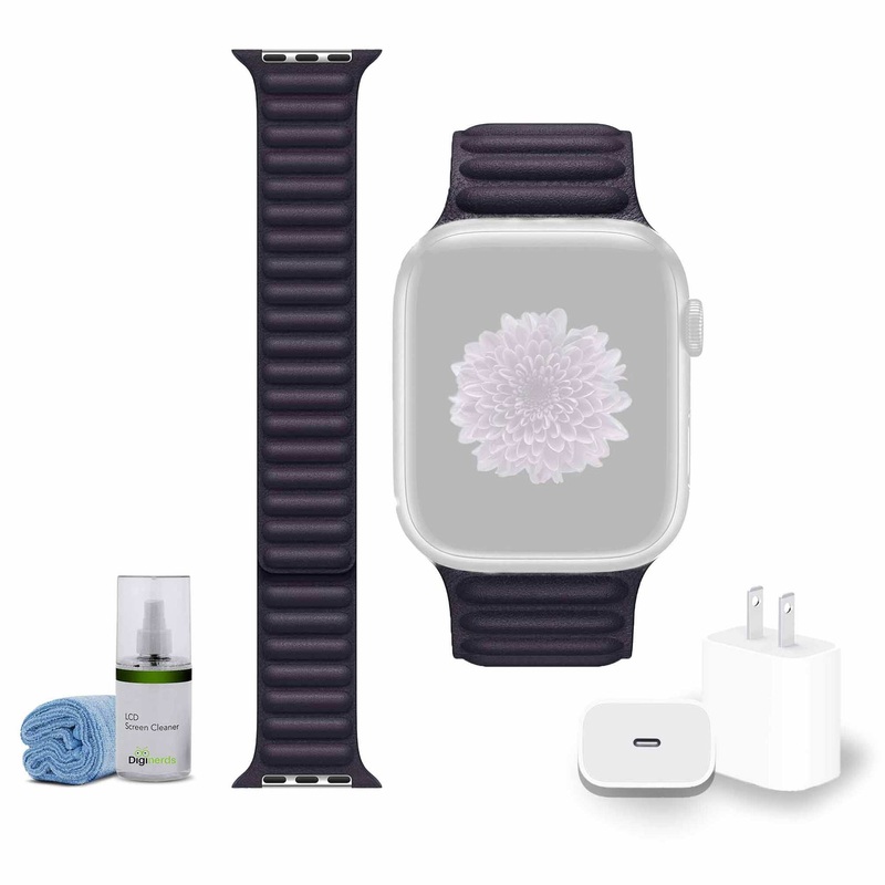 Apple 41mm Leather Watch Band – Ink with USB-C Charging Block Bundle