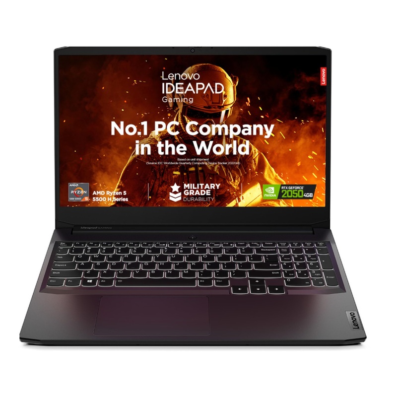 (Brand Refurbished)Lenovo [Smart Choice Ideapad Gaming 3 Laptop AMD Ryzen 5 5500H 15.6 (39.62Cm) Fhd IPS 300Nits 144Hz (8Gb/512Gb Ssd/Win11/Nvidia RTX 2050 4Gb/Alexa/3 Month Game Pass/Shadow Black/2.32Kg),82K20289In