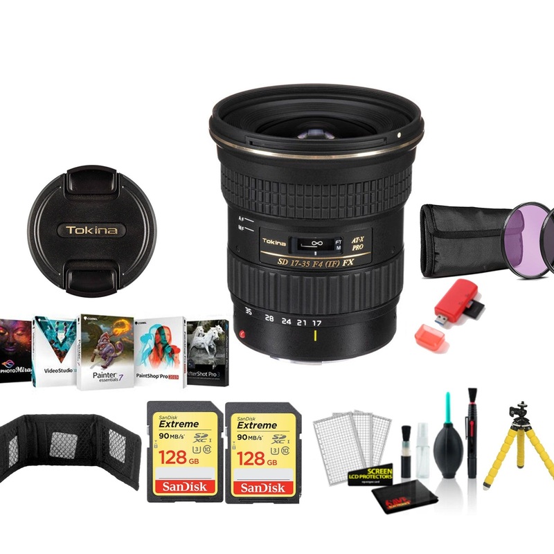 Tokina 17-35mm f/4 Pro FX Lens for Canon – with 2x 128GB Memory Cards (International Model)