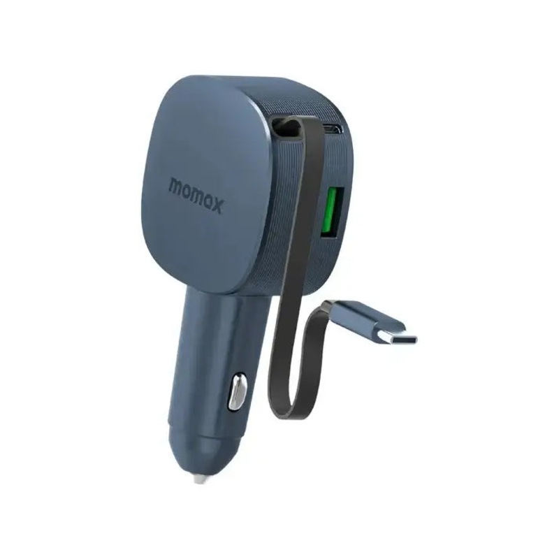 UC19E | Momax 1-MOVE+60W2-PortCarChargerwithBuilt-inRetractablecable| Grey