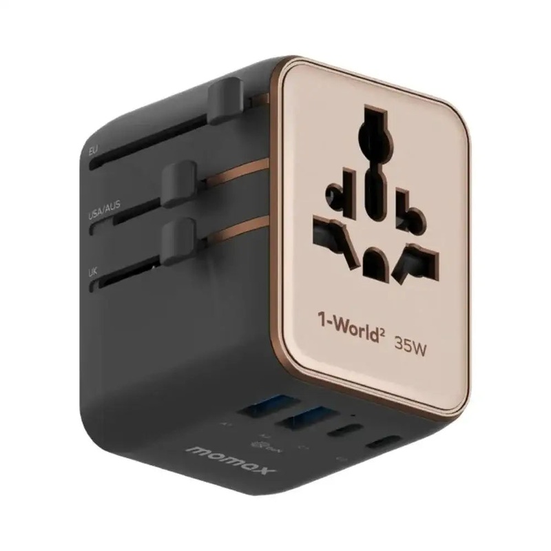 UA27L2 | Momax 1-World235W5-PortDualACTravelAdaptor| DesertTitanium