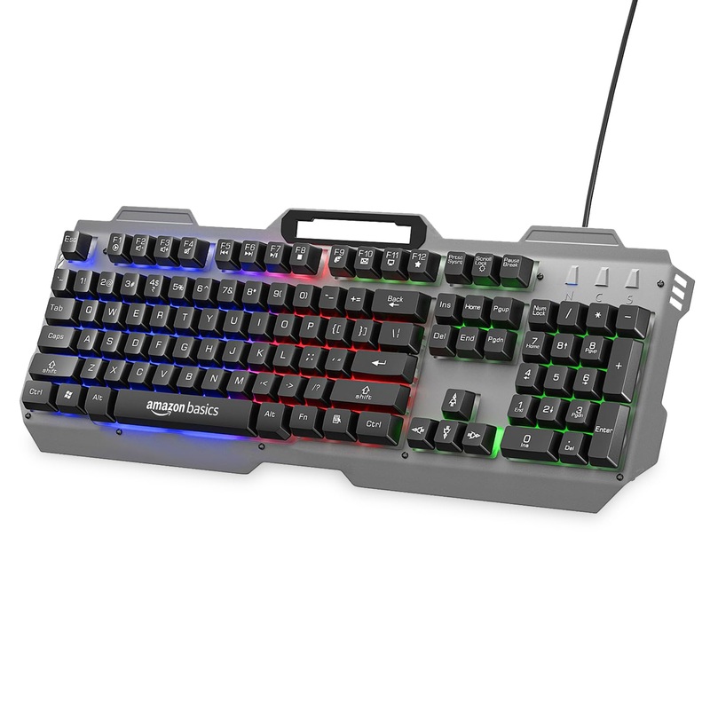 (Open Box) Amazon Basics USB Gaming Keyboard with Multicolour LED Effect | 12 Multimedia Keys |4 LED Modes