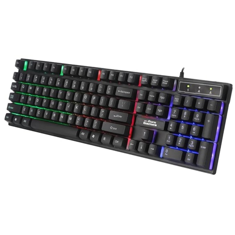 (Open Box) RPM Euro Games Gaming Keyboard Wired 7 Color LED Illuminated & Spill Proof Keys, Black, Medium