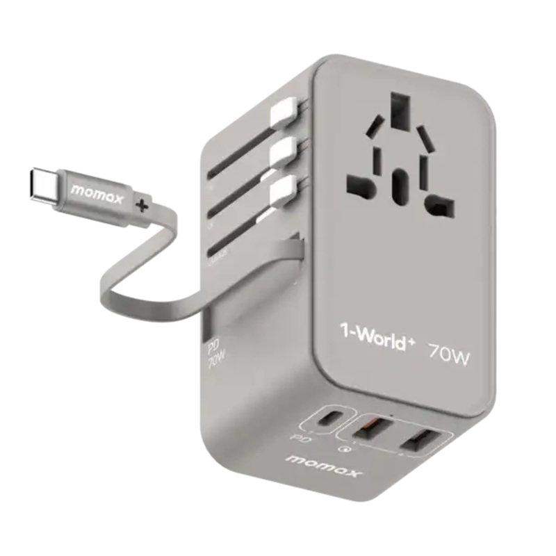 UA18E , 1-World+70WGaN3-Portw/Built-inUSB-CCable+ACTravelAdaptor(Grey)