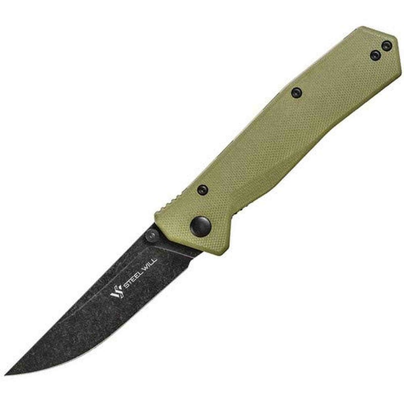 Steel Will SWF11-33 Daitengu F11-33: 3.25 D2 Straight Back Black Stonewash Blade, Liner Lock, OD Green G10 Handle