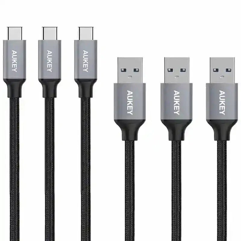 Aukey 3-Pack Braided Nylon USB 3.0 to USB-C Cables (1m / 3.3ft) – Black