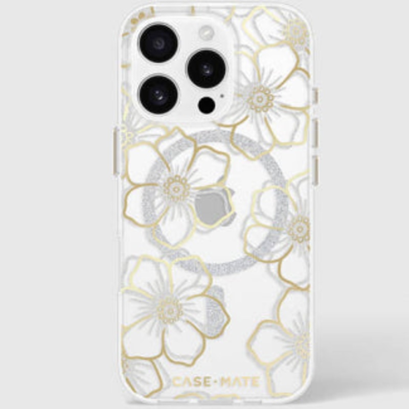Case-Mate – Floral Gems MagSafe Case for Apple iPhone 16 Pro – Gold