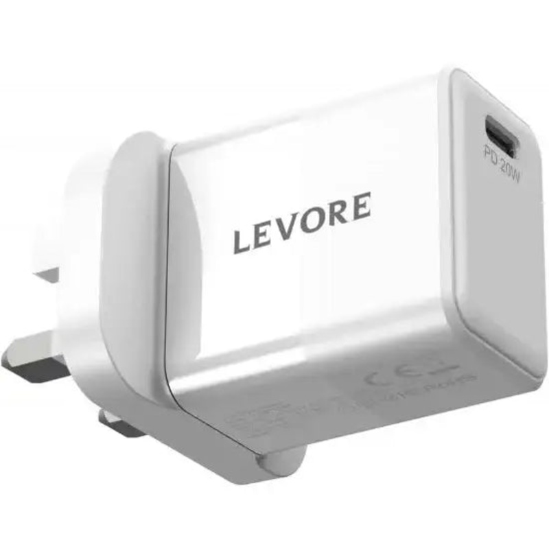 Levore Wall Charger 20W 1XUSB-C Power Delivery Fast Charging Adapter – White – LGW112-WH