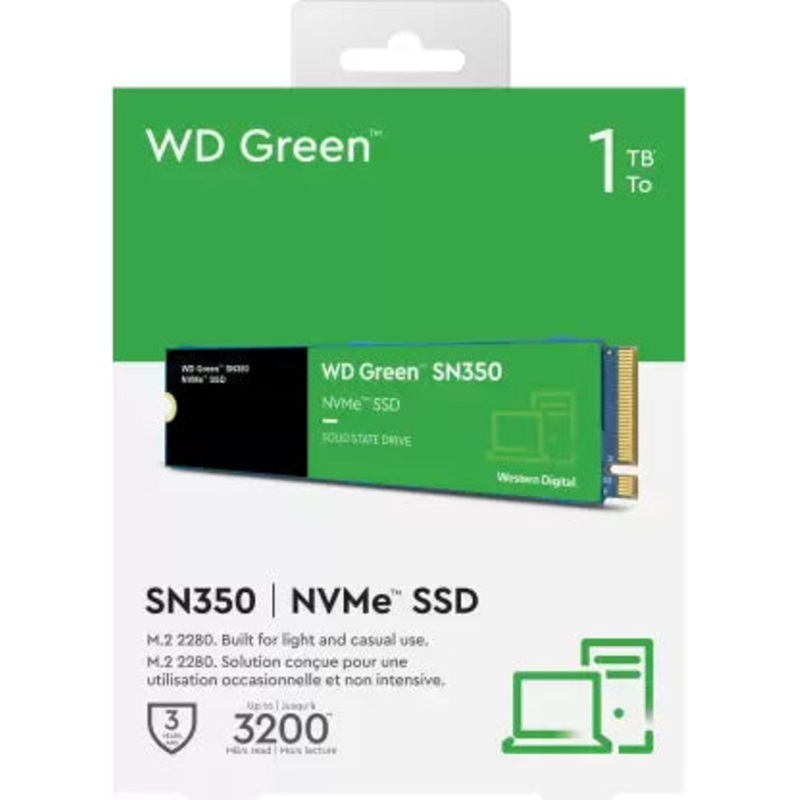 (Open Box) WESTERN DIGITAL WD Green Nvme SN350 1 TB Desktop, Laptop Internal Solid State Drive (SSD) (WDS100T3G0C)